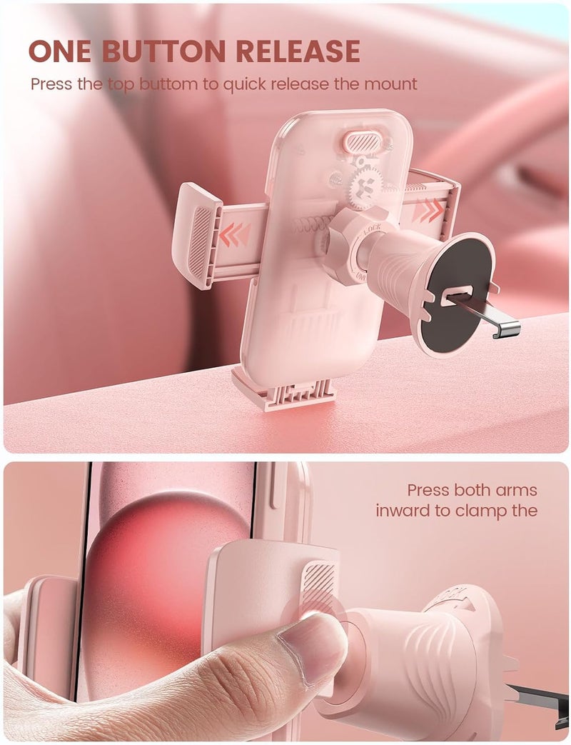 Lamicall 2025 Wider Clamp & Metal Hook Car Phone Holder Vent [Thick Cases Friendly] Phone Holders for Your Car Mount Automobile Hands Free Cradle Air Vent for iPhone 17 16 15 14 13 Pro Max Pink - Image 4